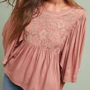 Love Sam Anthropologie Beaded Floral Top
